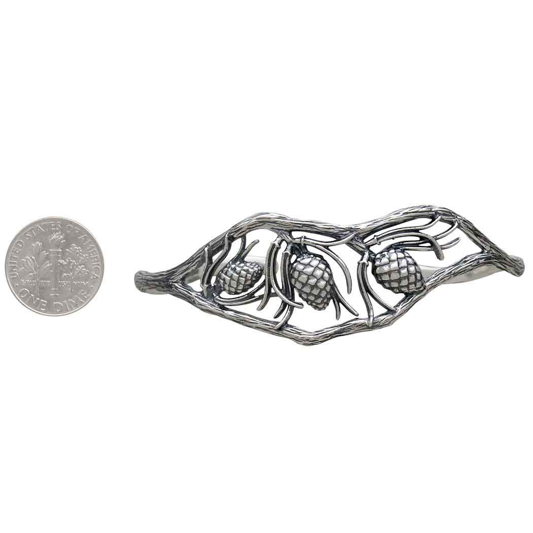 Sterling Silver Pinecone and Pineneedle Bracelet 53x64mm