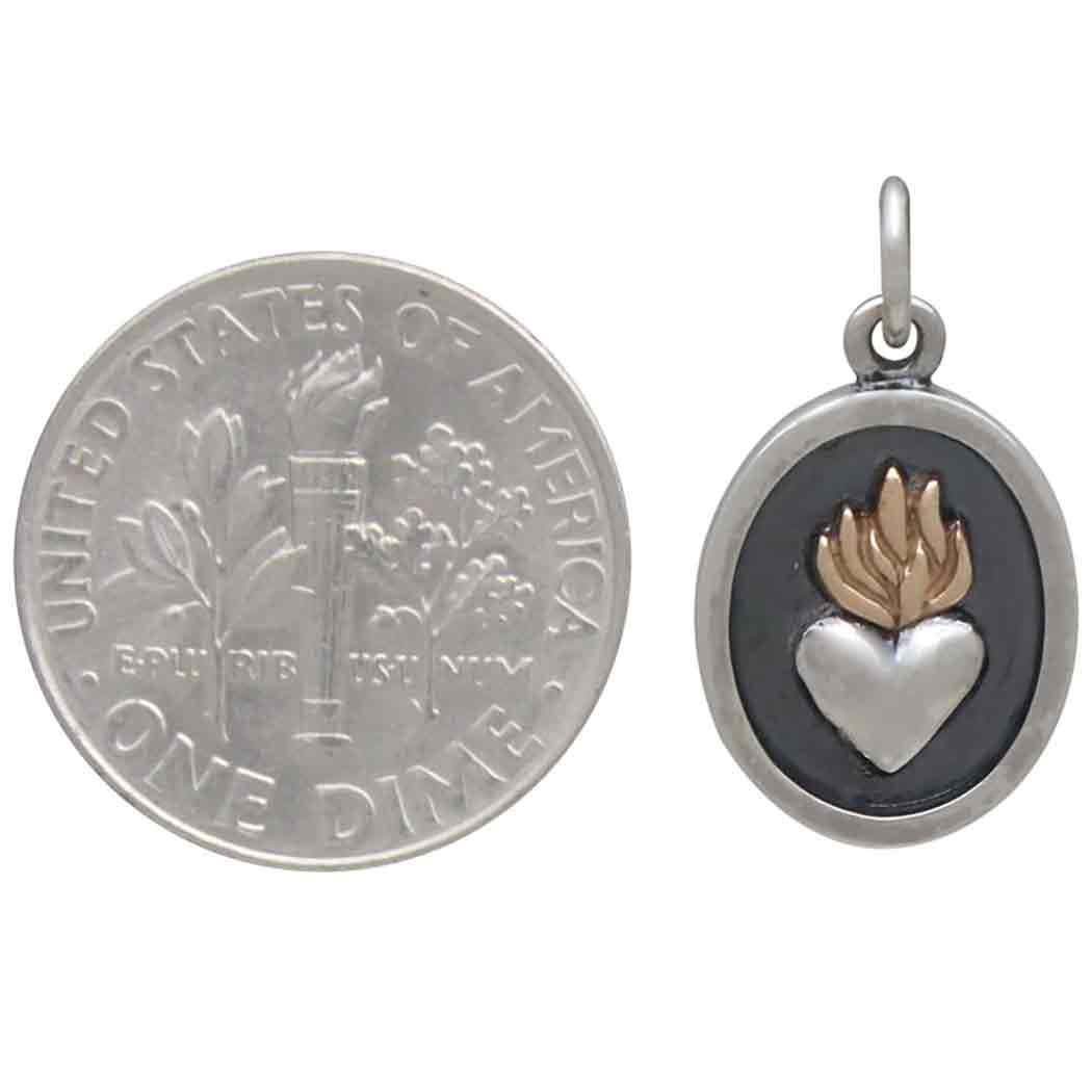 Mixed Metal Shadow Box Charm with Flaming Heart 19x11mm