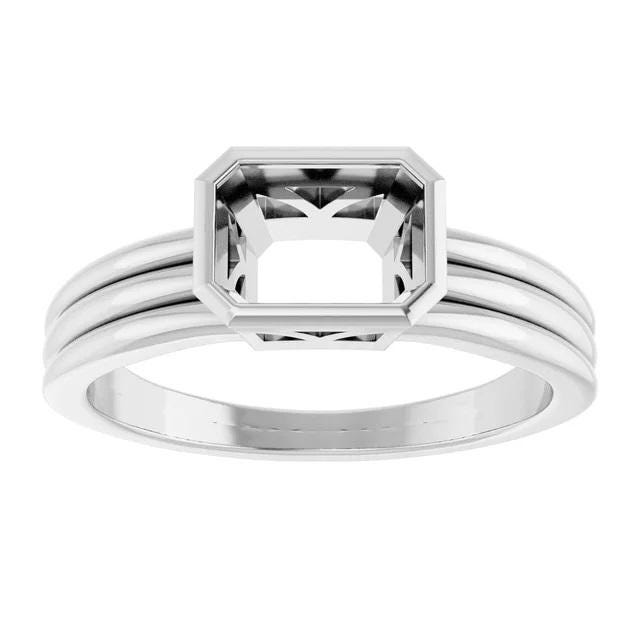 Bezel Set Emerald Cut Ring Mounting: Sterling Silver or 14k Gold