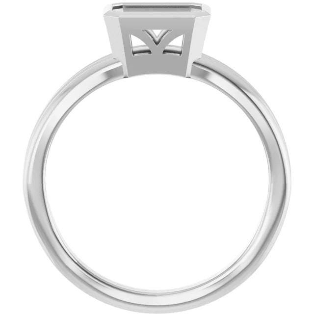Bezel Set Emerald Cut Ring Mounting: Sterling Silver or 14k Gold