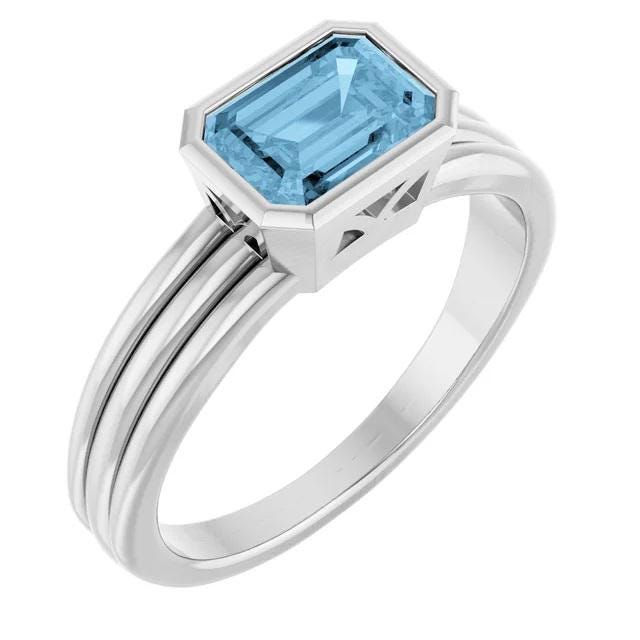Bezel Set Emerald Cut Ring Mounting: Sterling Silver or 14k Gold