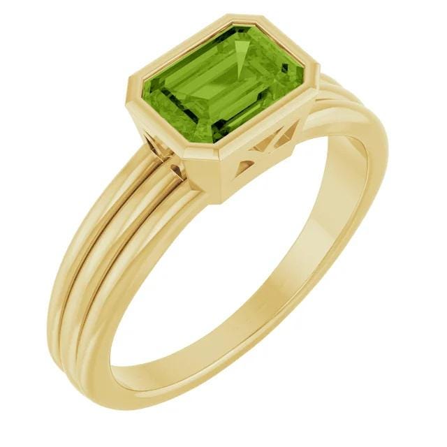 Bezel Set Emerald Cut Ring Mounting: Sterling Silver or 14k Gold