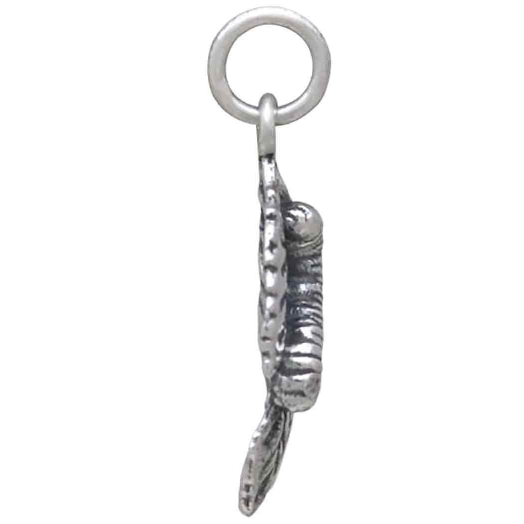 Sterling Silver Caterpillar and Leaf Charm 20x9mm