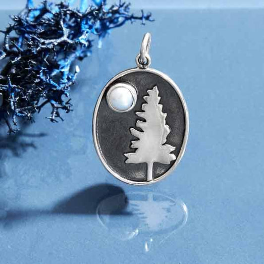 Sterling Silver Tree Pendant with Pearl Moon