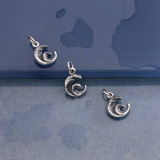 Sterling Silver Mini Dimensional Wave Charm 16x10mm