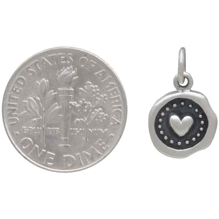 Sterling Silver Wax Seal Heart Charm 16x10mm