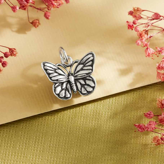 Sterling Silver Monarch Butterfly Charm 14x13mm