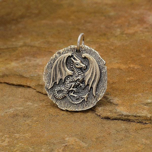 Sterling Silver Ancient Coin Charm - Dragon 24x20mm