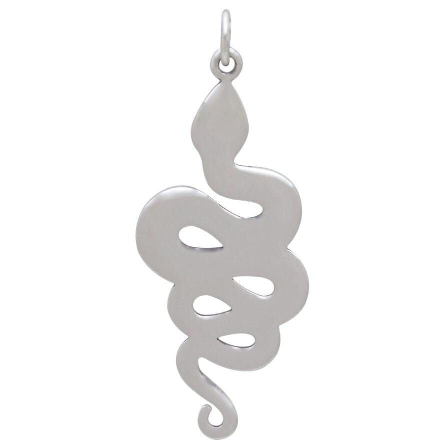 Silver Snake Pendant with Bronze Moon and Stars