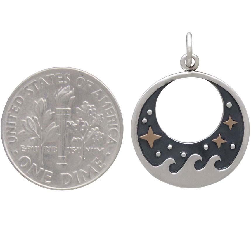 Sterling Silver Wave Charm with Bronze Stars 23x17mmSterling Silver Wave Charm with Bronze Stars 23x17mm