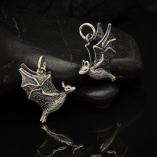Sterling Silver Flying Bat Charm 16x13mm