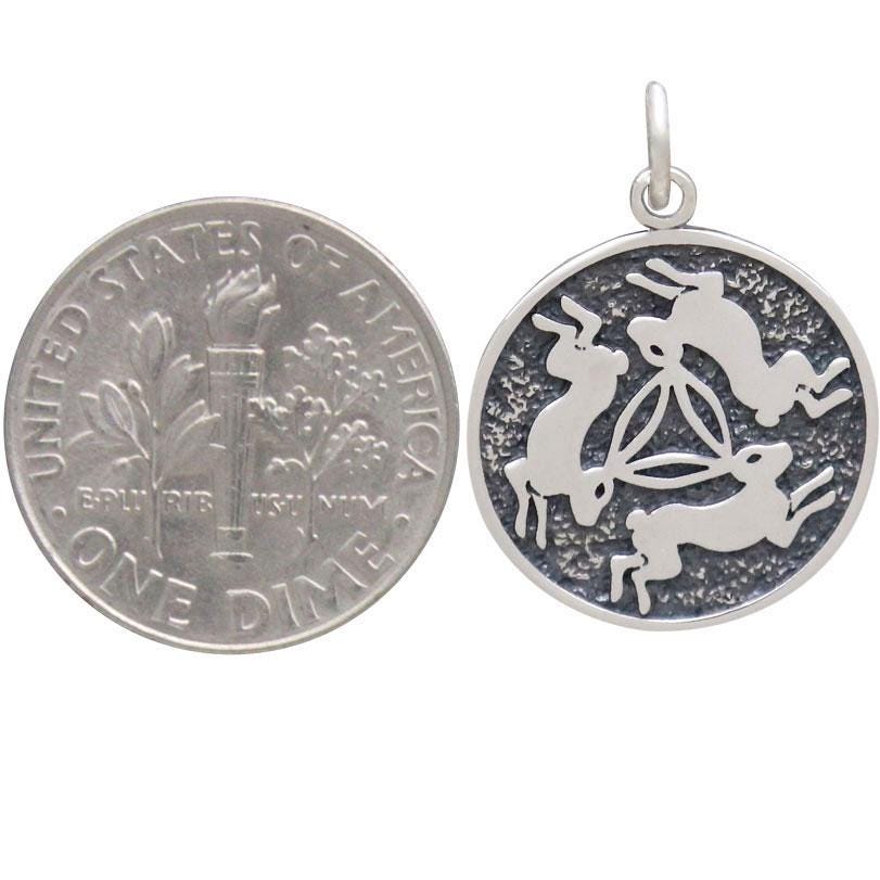 Sterling Silver Three Rabbits Charm 22x16mm