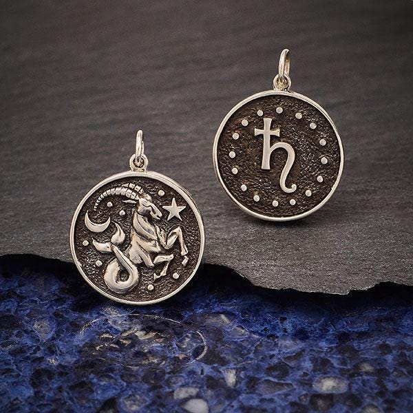 Sterling Silver Astrology Capricorn Pendant 24x18mm