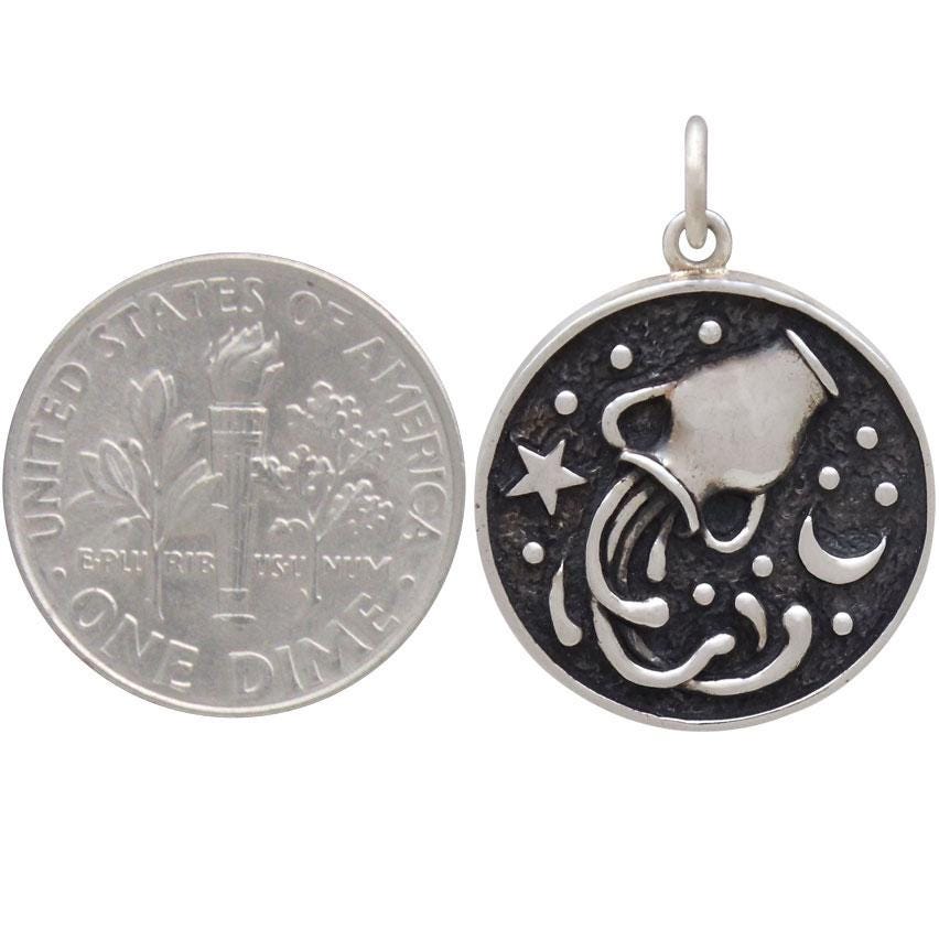Sterling Silver Astrology Aquarius Pendant 24x18mm