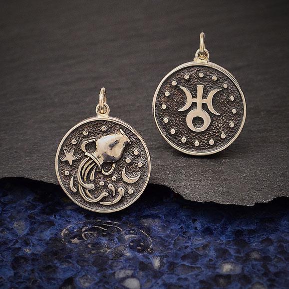 Sterling Silver Astrology Aquarius Pendant 24x18mm