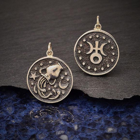 Sterling Silver Astrology Aquarius Pendant 24x18mm