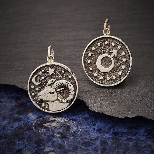Sterling Silver Astrology Aries Pendant 24x18mm