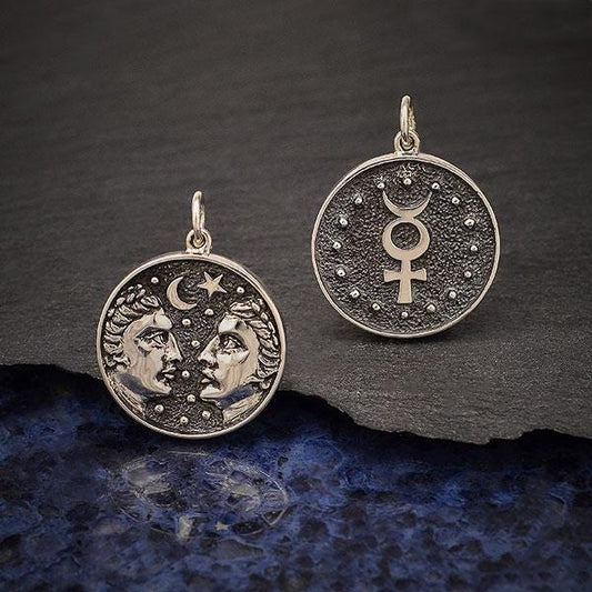 Sterling Silver Astrology Gemini Pendant 24x18mm
