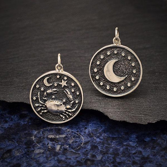 Sterling Silver Astrology Cancer Pendant 24x18mm