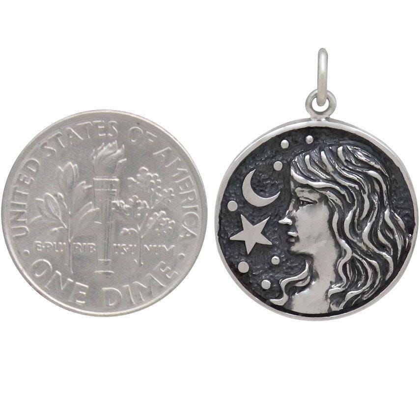 Sterling Silver Astrology Virgo Pendant 24x18mm