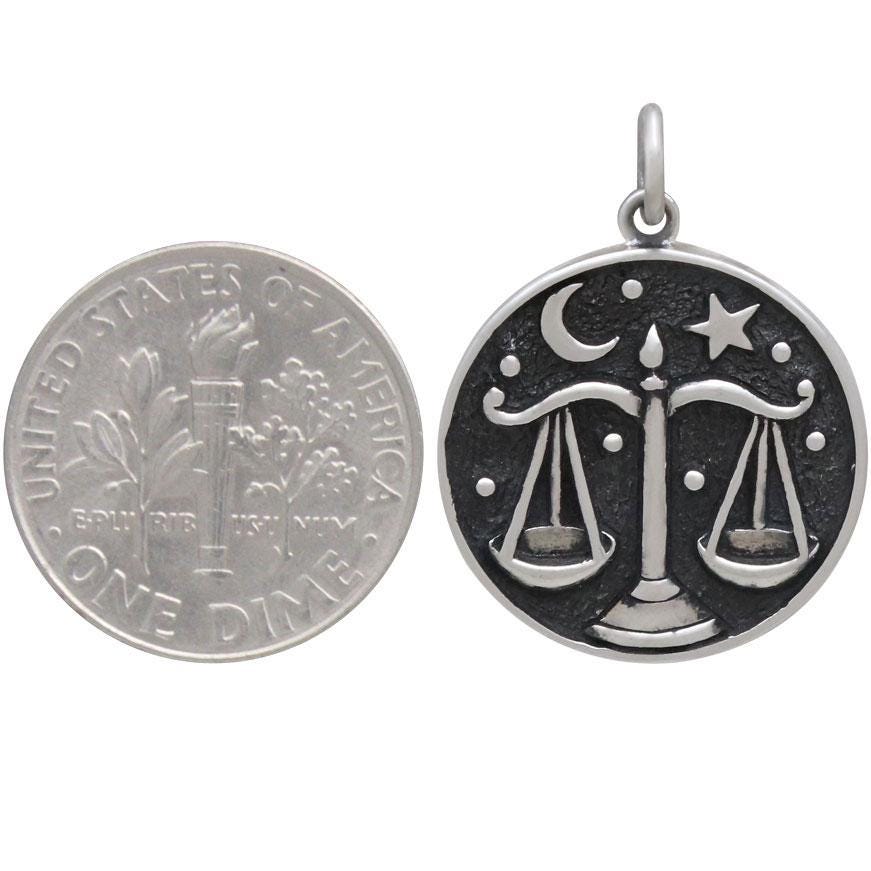 Sterling Silver Astrology Libra Pendant 24x18mm