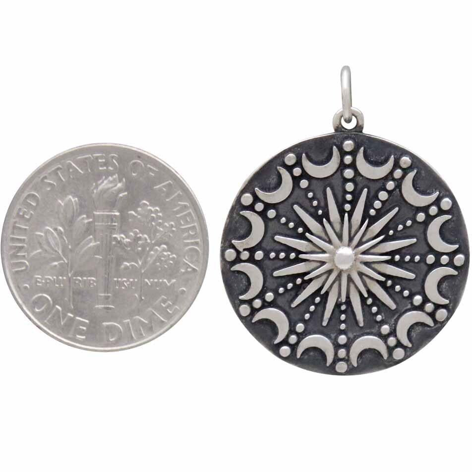 Sterling Silver Sun and Moon Mandala Pendant 28x22mm