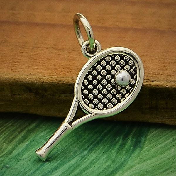 Sterling Silver Tennis Racket Charm with Tennis Ball