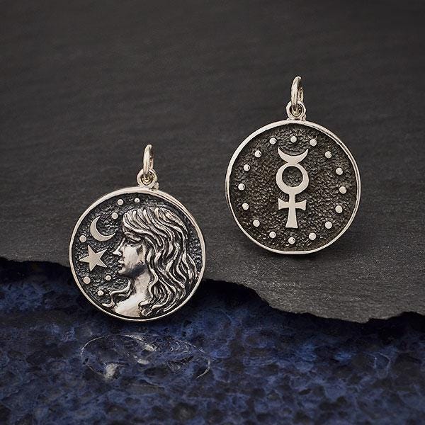 Sterling Silver Astrology Virgo Pendant 24x18mm