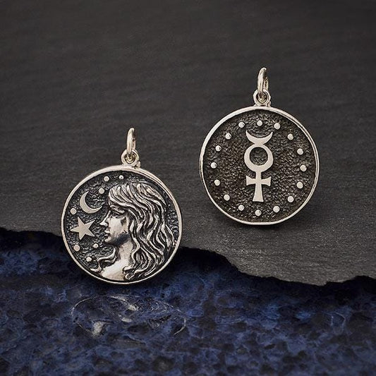 Sterling Silver Astrology Virgo Pendant 24x18mm