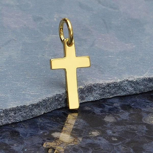 Gold Charms - Cross with 14K Shiny Gold Plate