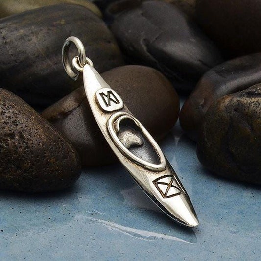 Sterling Silver Kayak Charm - Sports Charms 30x5mm