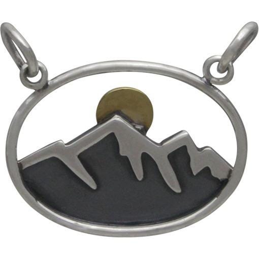 Silver Oval Mountain Pendant with Bronze Sun 18x20mm