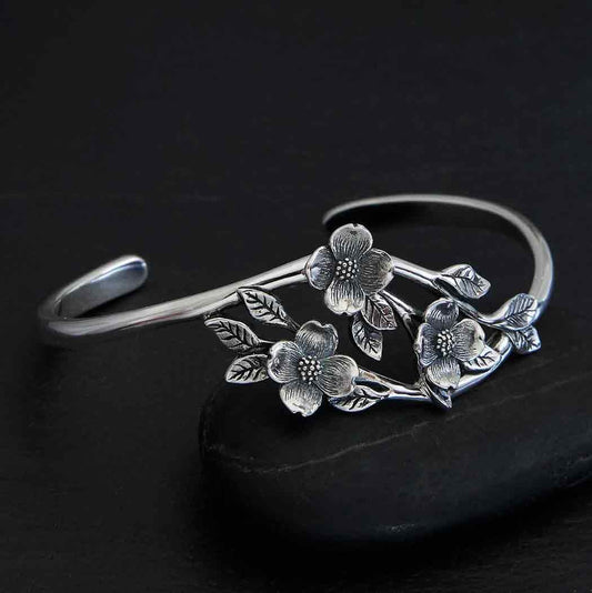 Sterling Silver Dogwood Flower Bracelet 46x59mm