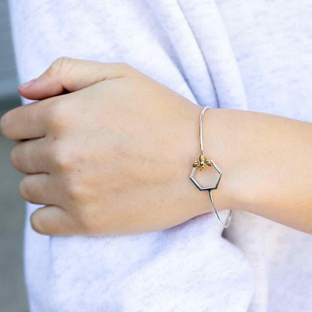 Mixed Metal Hook and Eye Bracelet with Hexagon and Bee