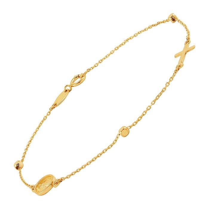 14K Yellow Gold Religious Medal Station Bracelet,  7-1/4"