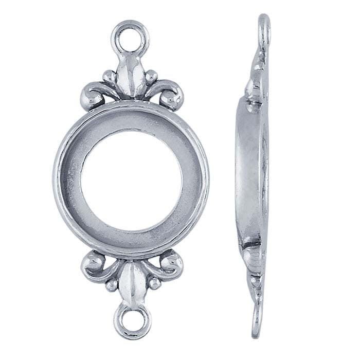 Sterling Silver 12mm Round Fleur-de-Lis Link Cabochon Component Mounting