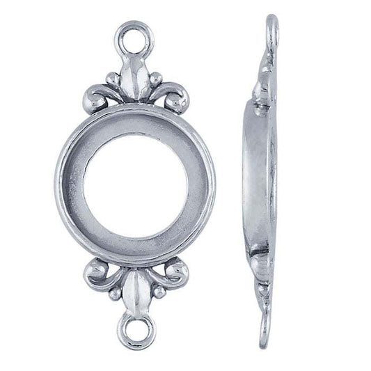 Sterling Silver 12mm Round Fleur-de-Lis Link Cabochon Component Mounting