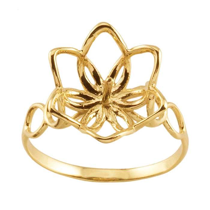 14K Yellow Gold Flower Pearl Ring Mounting