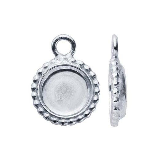 Sterling Silver Round Beaded-Edge Cabochon Pendant Mounting with Ring, choose your size