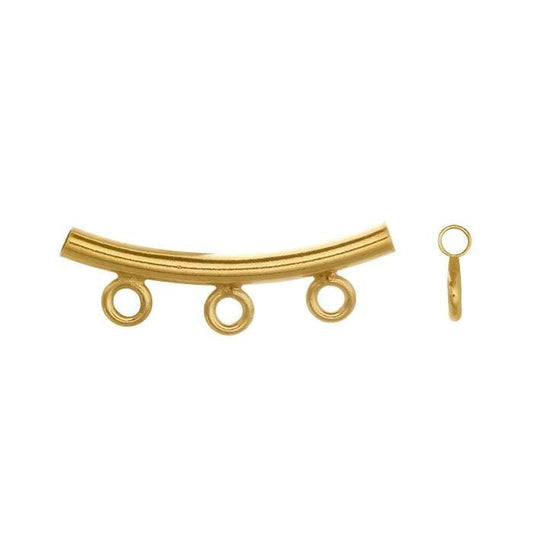 14/20 Yellow Gold-Filled 20mm Curved Tube Bead with Three Rings