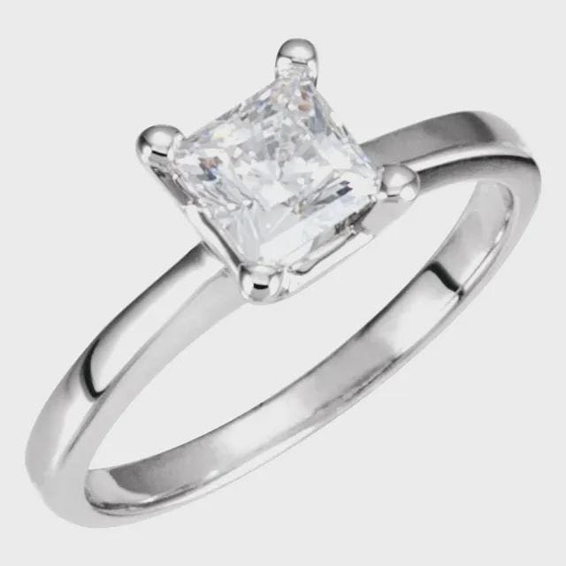 10K Gold  Square Solitaire Ring Mounting, Princess Cut Solitaire Ring Mounting, Yellow or White Gold