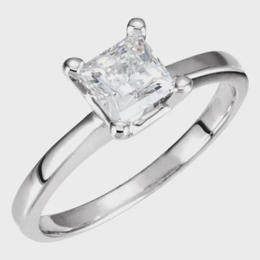10K Gold Princess Cut Solitaire Ring Mounting - Choose Yellow or White Gold
