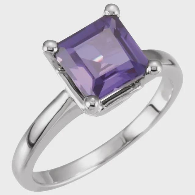 10K Gold  Square Solitaire Ring Mounting, Princess Cut Solitaire Ring Mounting, Yellow or White Gold