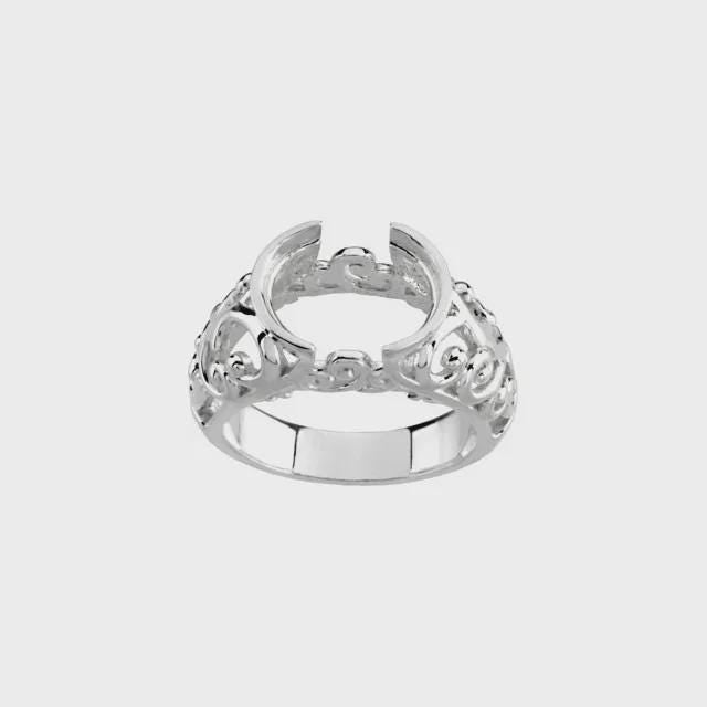 Sterling Silver 12x10 mm Oval Ring Mounting,