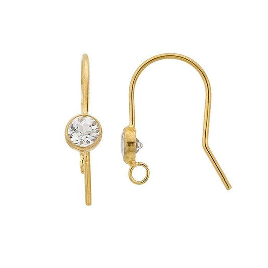14/20 Yellow Gold-Filled White Topaz-Set Ear Wire with Open Ring, sold in pairs