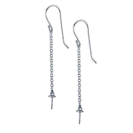 Sterling Silver Pearl Ear Wire with Chain: 3.9mm Cup, DIY Jewelry