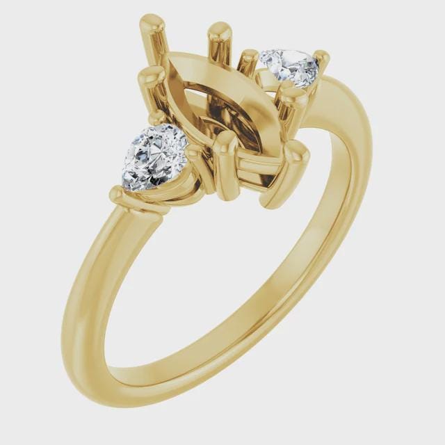 Engagement Ring, Semi Mount in 14k Gold, choose round, oval, or marquise setting