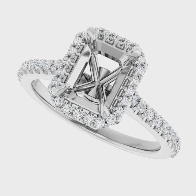 14K White 8x6 mm Emerald 3/8 CTW Diamond Semi-Set Engagement Ring