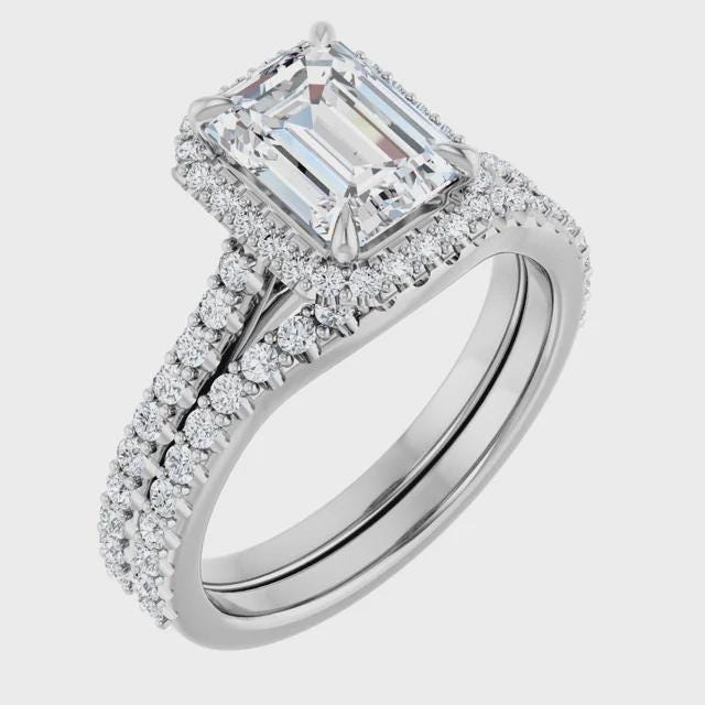 14K White 8x6 mm Emerald 3/8 CTW Diamond Semi-Set Engagement Ring