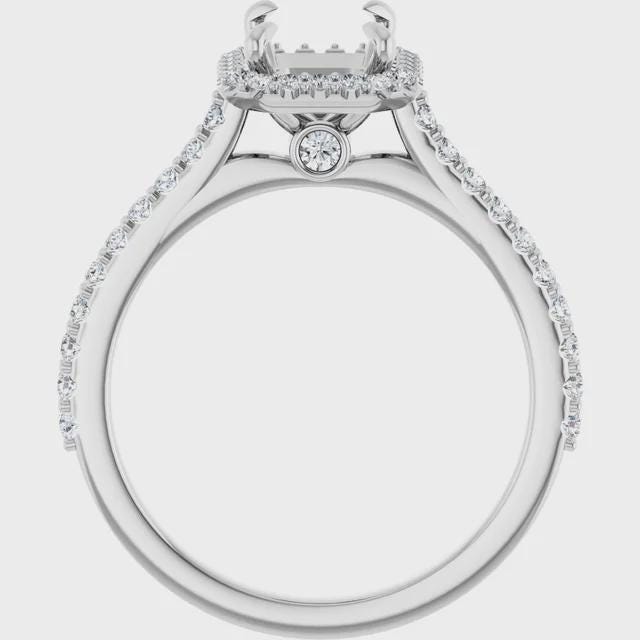 14K White 8x6 mm Emerald 3/8 CTW Diamond Semi-Set Engagement Ring